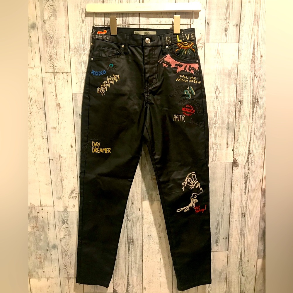 NWOT Topshop vegan leather embroidered jeans